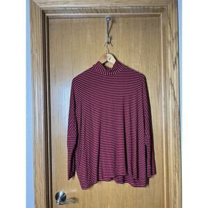 Alembika Striped Jersey Turtleneck Top Small Red Dark Plum